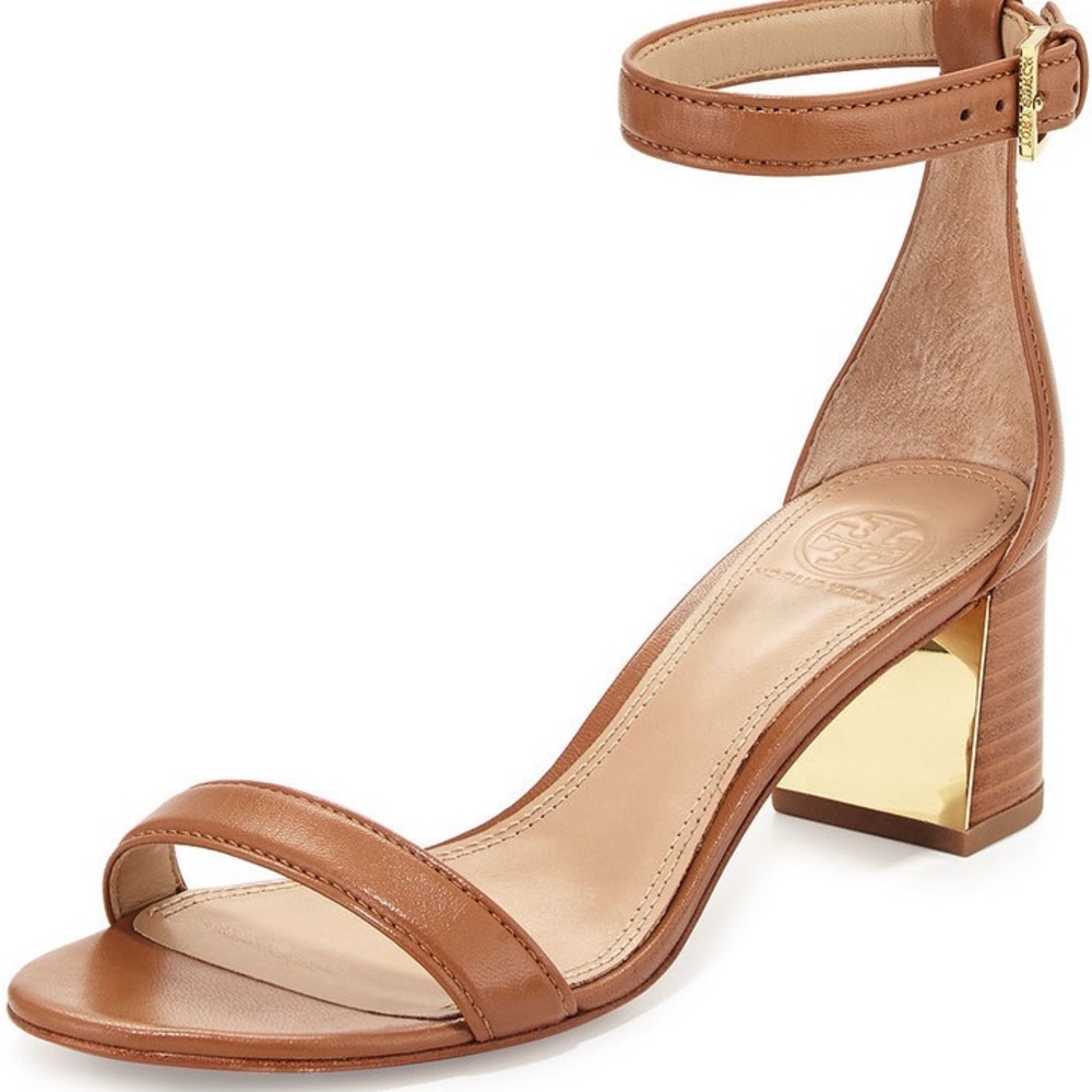 Tory Burch Tan Leather Block Heel Sandals Ankle Strap Size 8.5